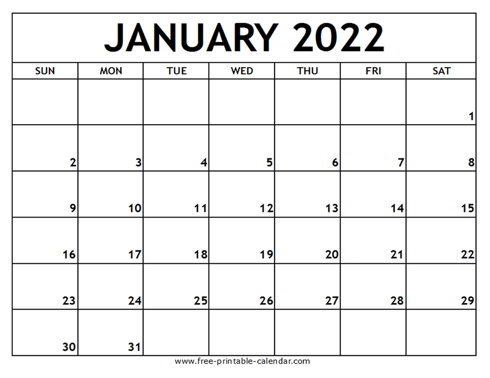 Blank January 2022 Calendar Templates