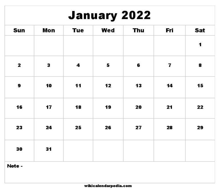 January 1St 2022 Calendar