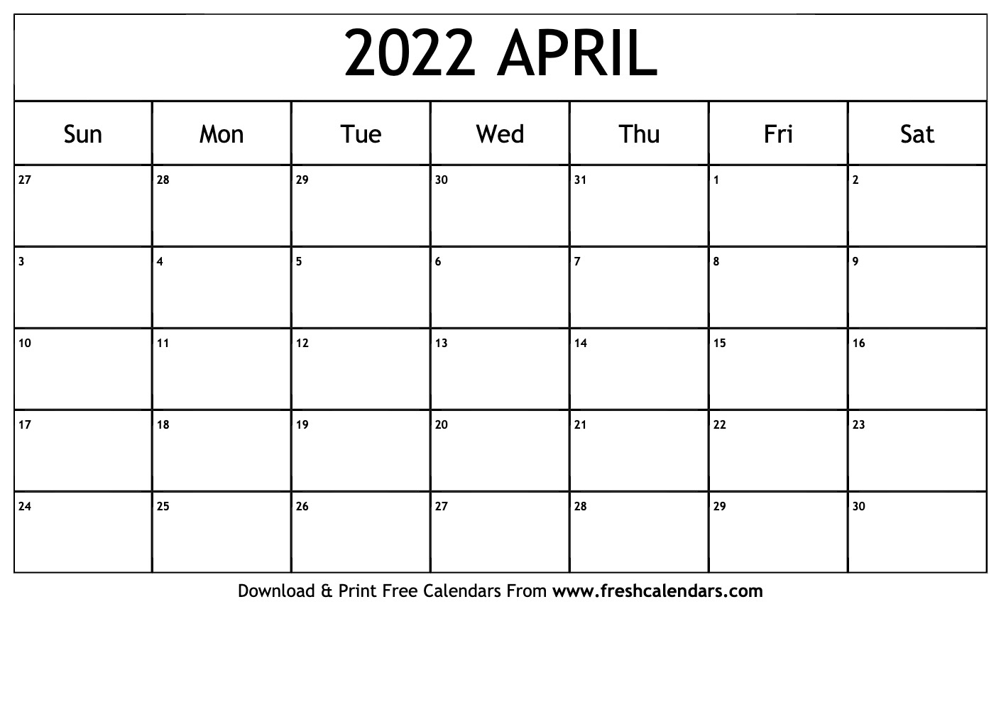 2022 Calendar January To April