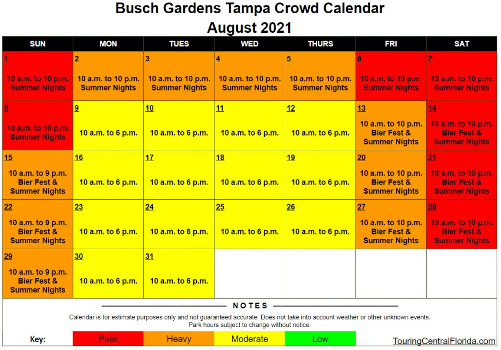Busch Gardens Tampa - Crowd Calendar - August 2021 - 002