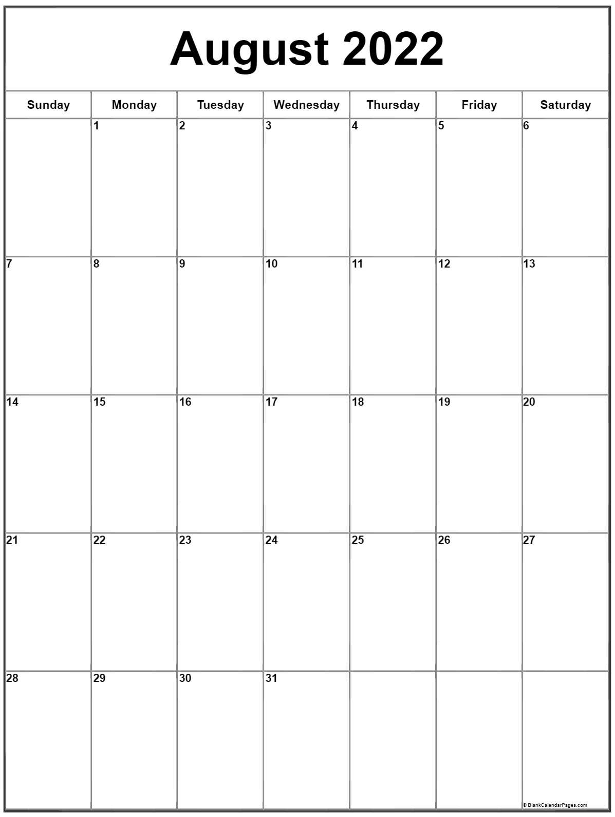 Calendar August 2022 Monday Through Sunday | January