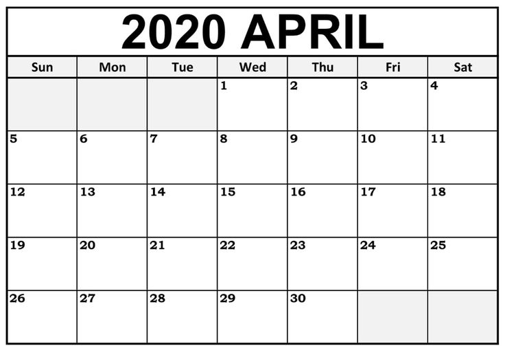 Calendar For April 2020 - For Important Meetings And