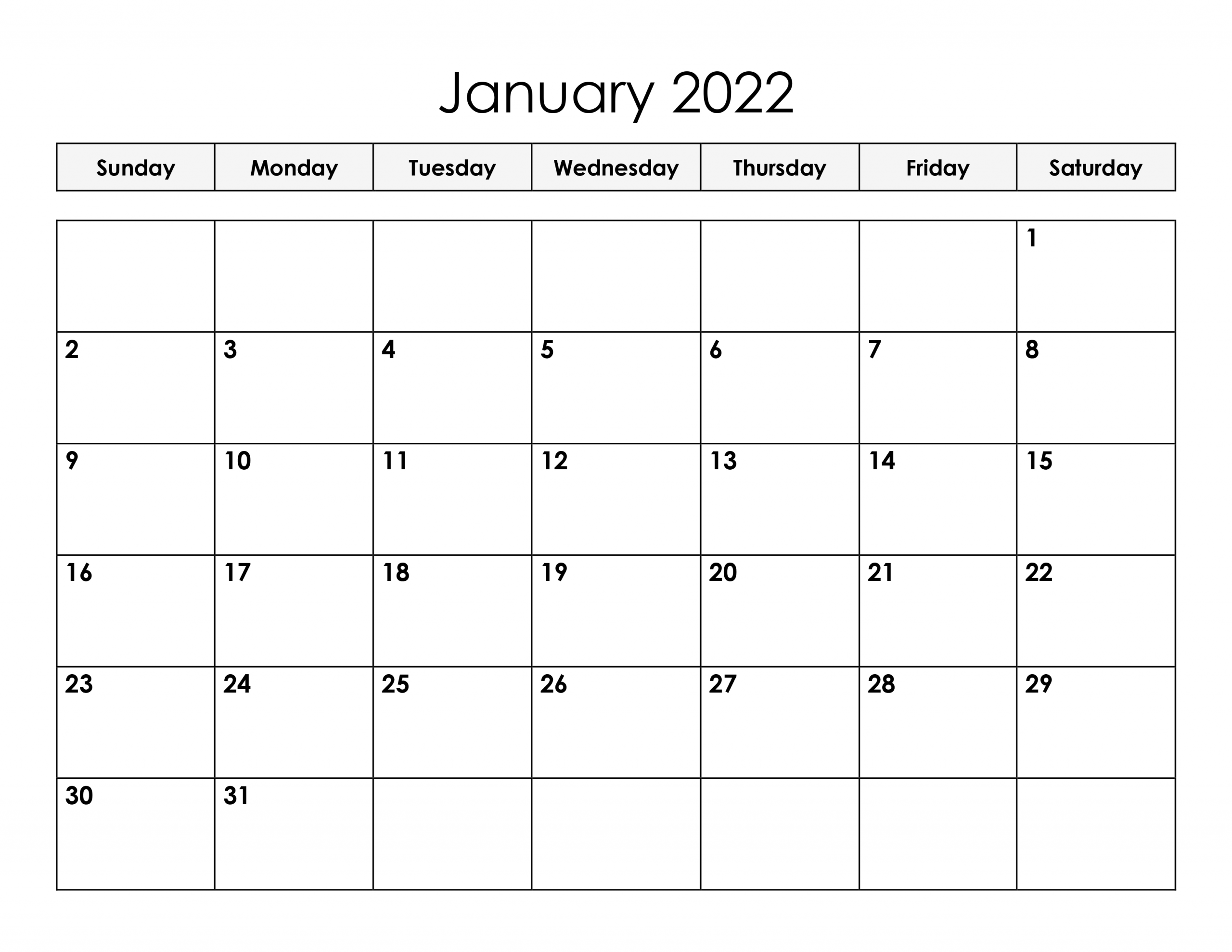 Calendar For January 2022 - Free-Calendar.su