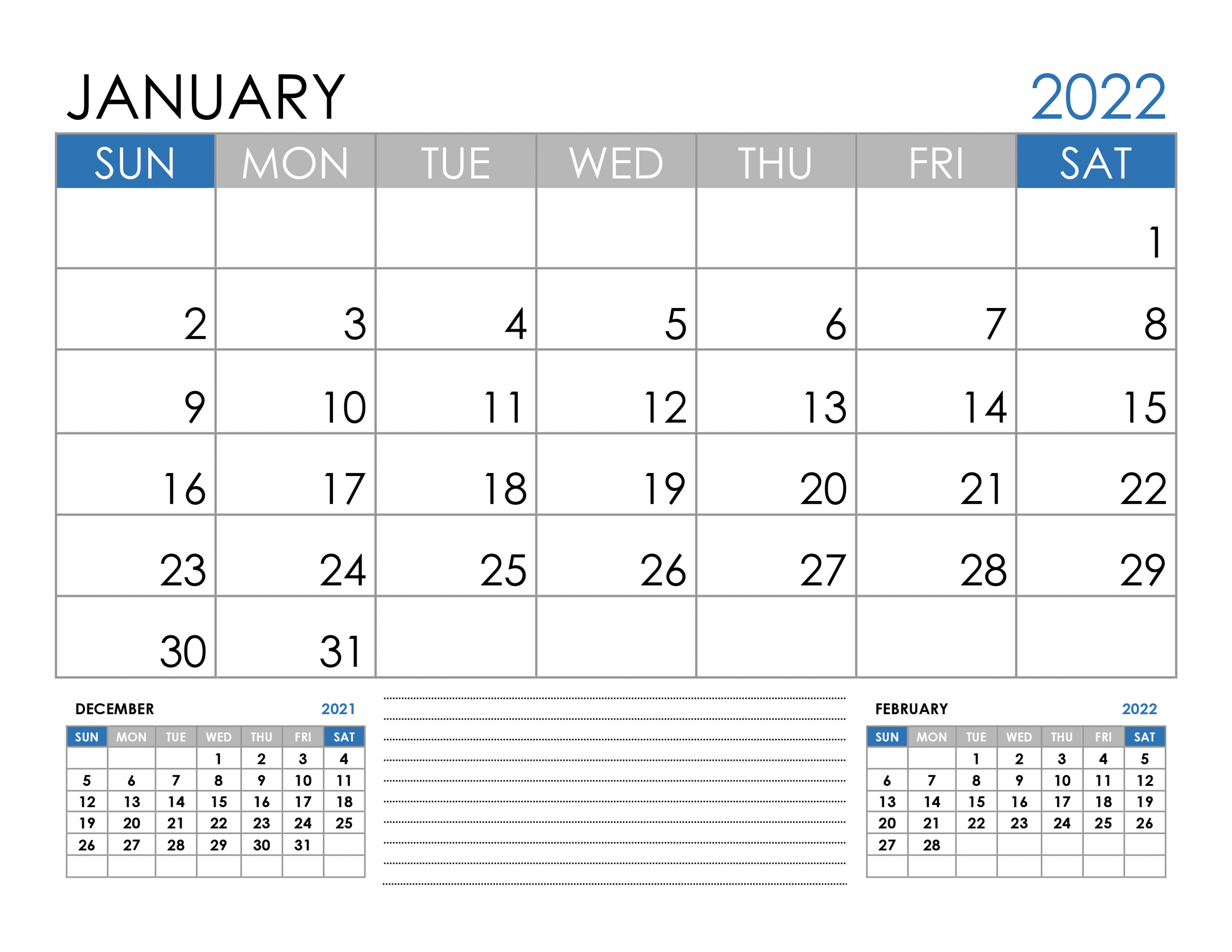 Calendar For January 2022 - Free-Calendar.su