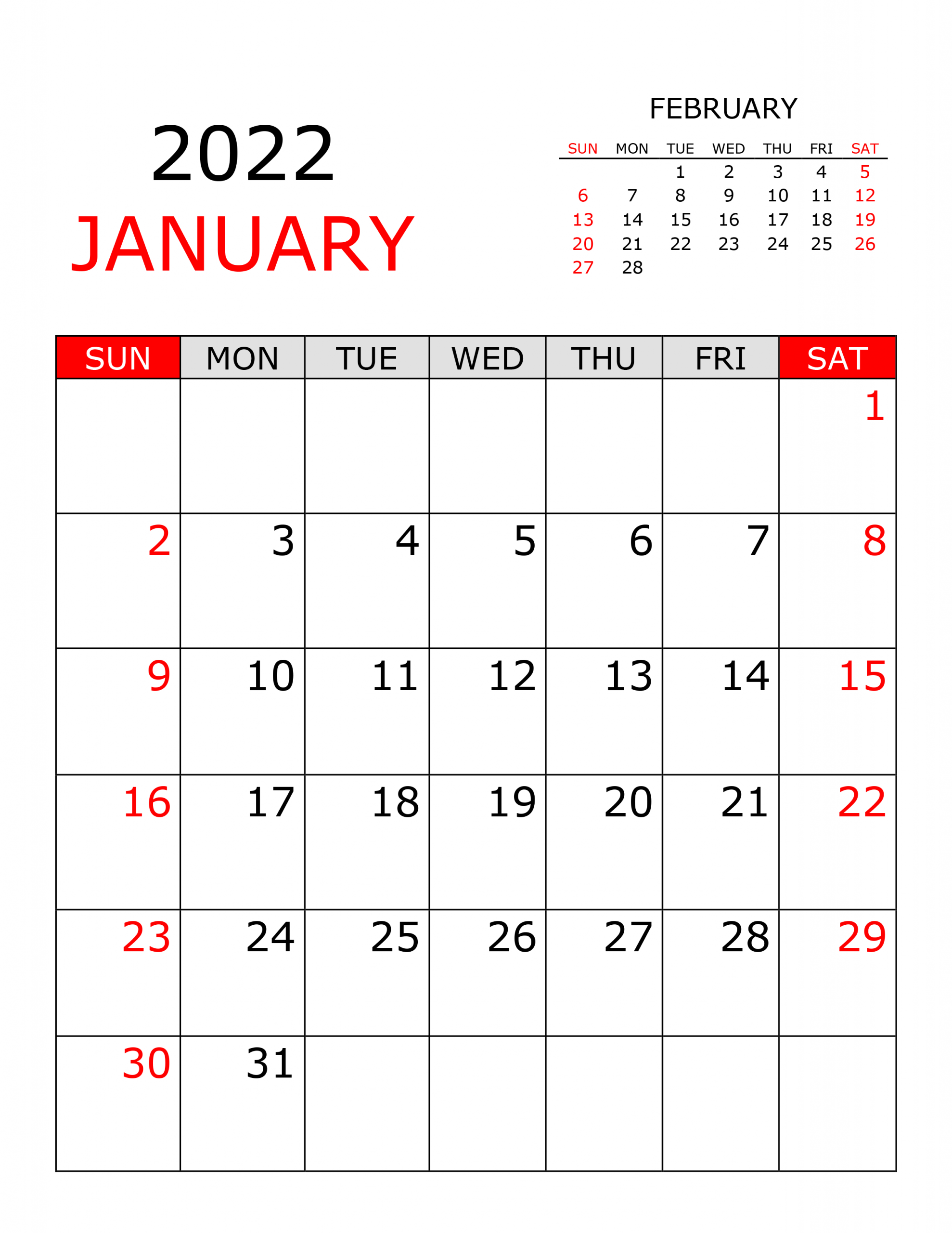 Calendar For January 2022 - Free-Calendar.su