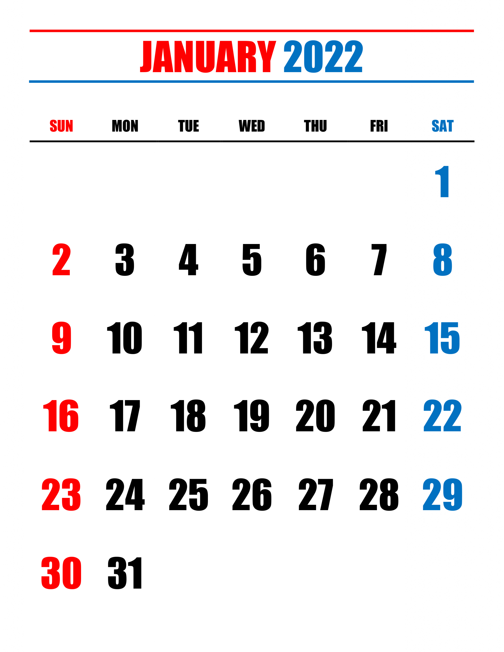 Calendar For January 2022 - Free-Calendar.su