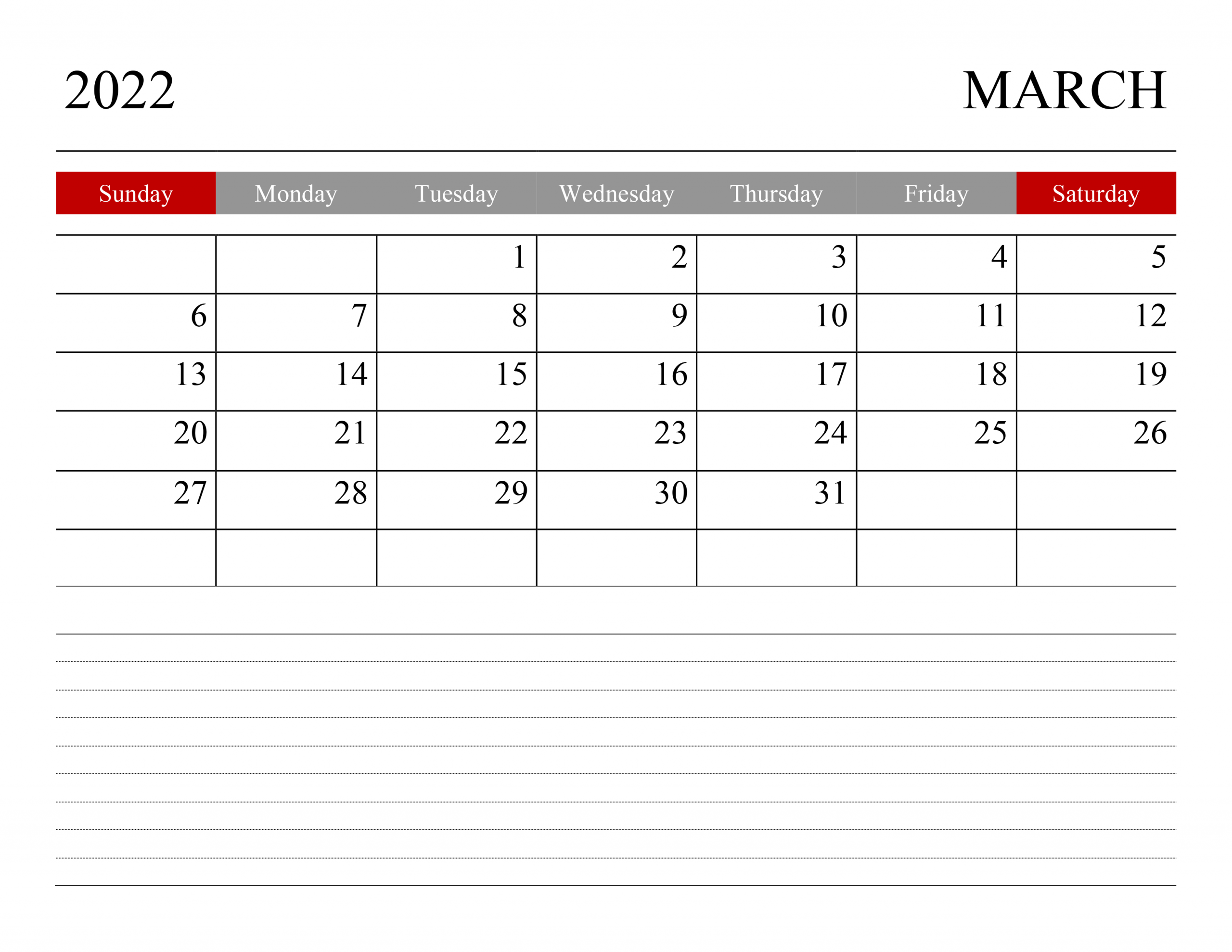 Calendar For March 2022 - Free-Calendar.su