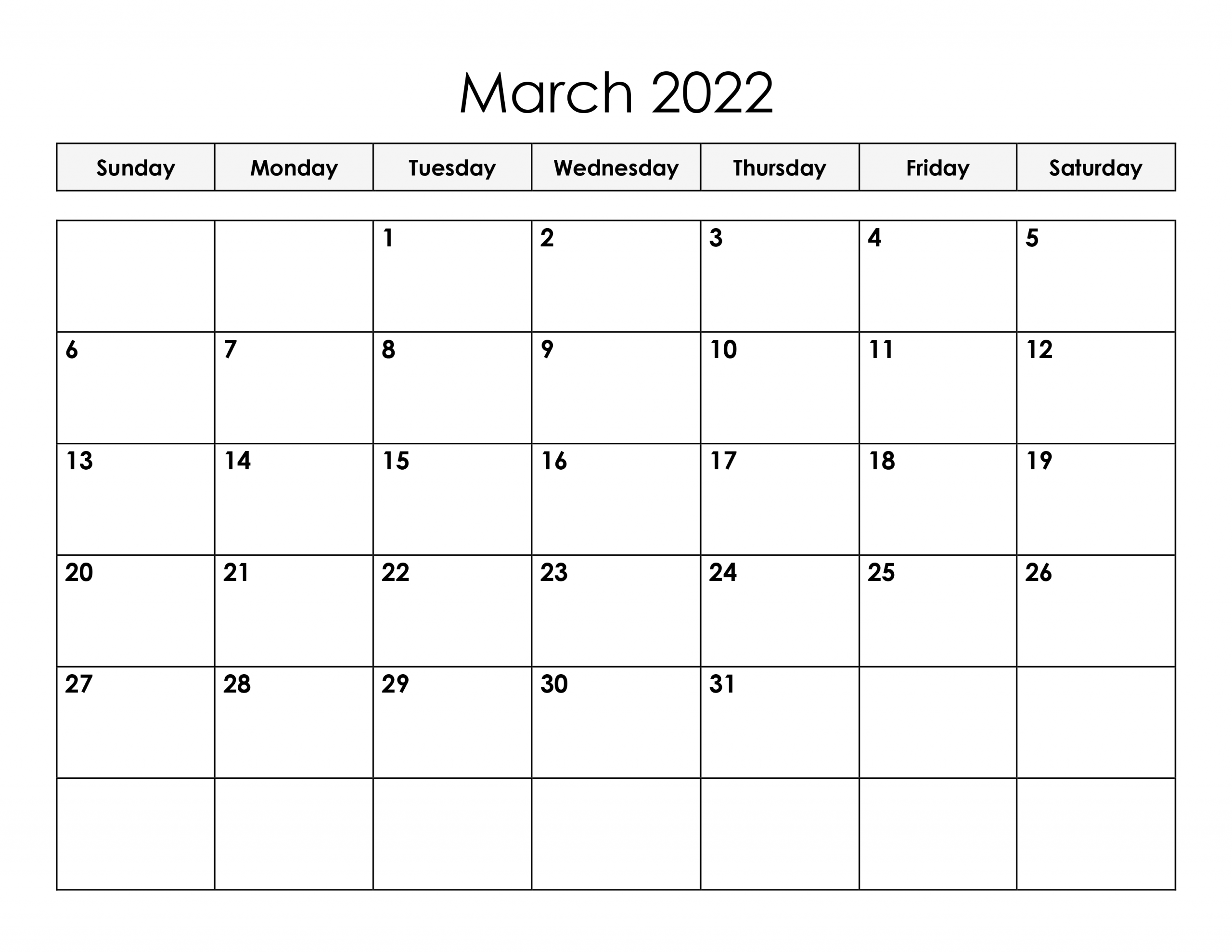 Calendar For March 2022 - Free-Calendar.su