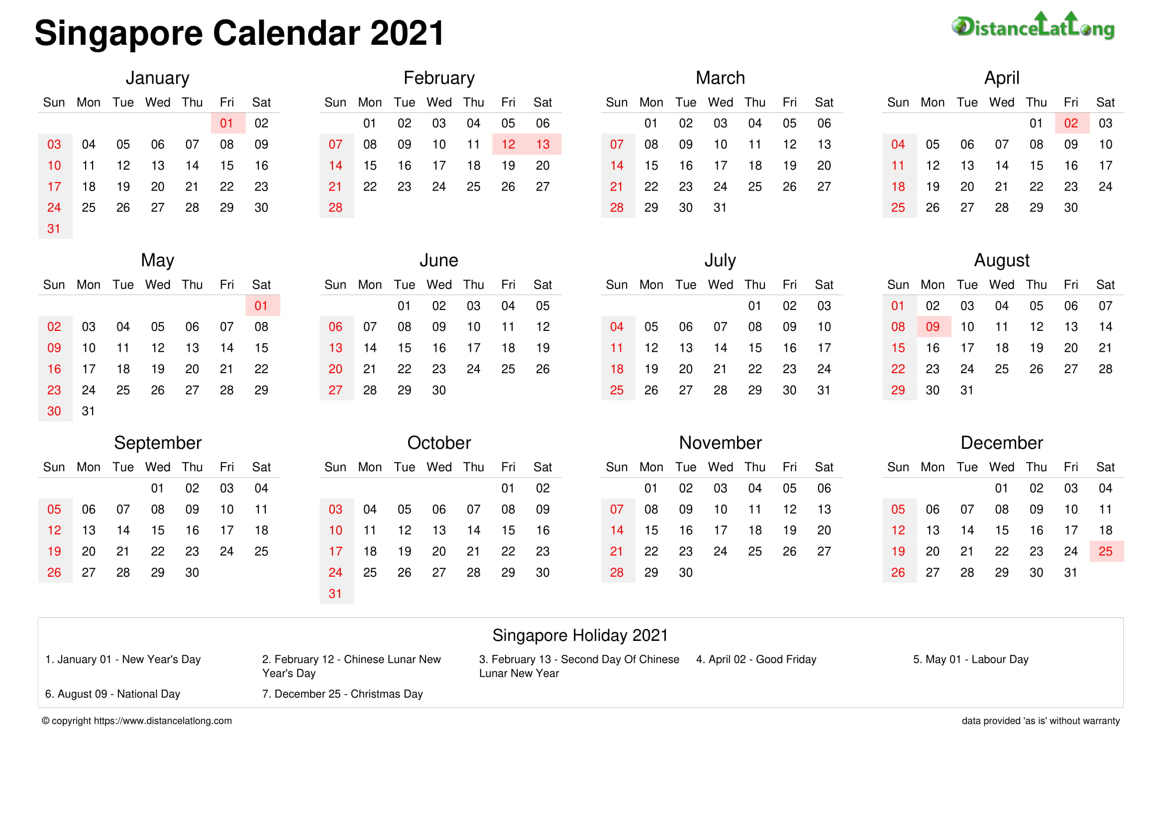 Calendar Horizintal Week Underline Sunday To Saturday