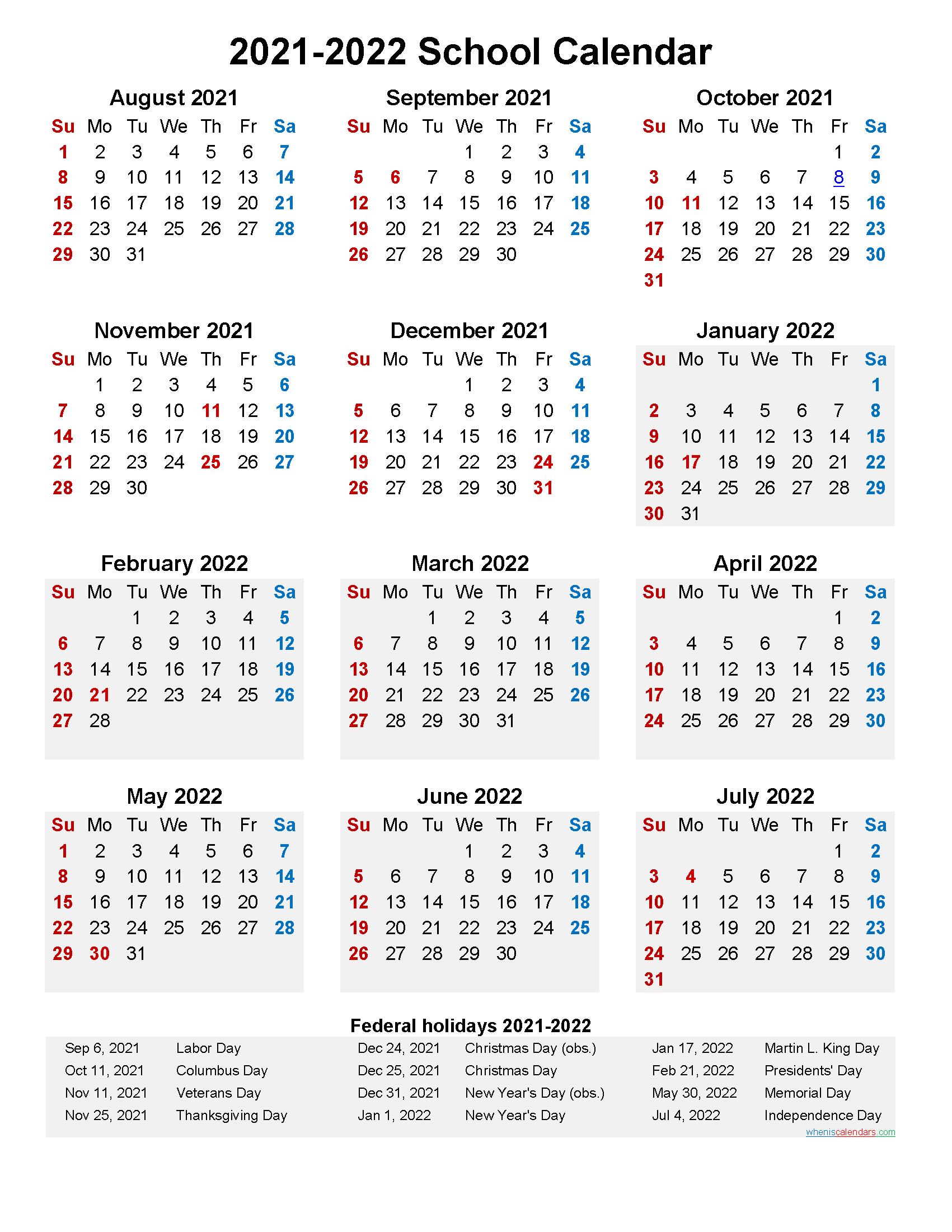 Calendar July 2021 To June 2022