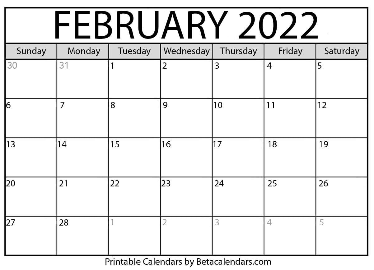 Calendar Of February Of 2022