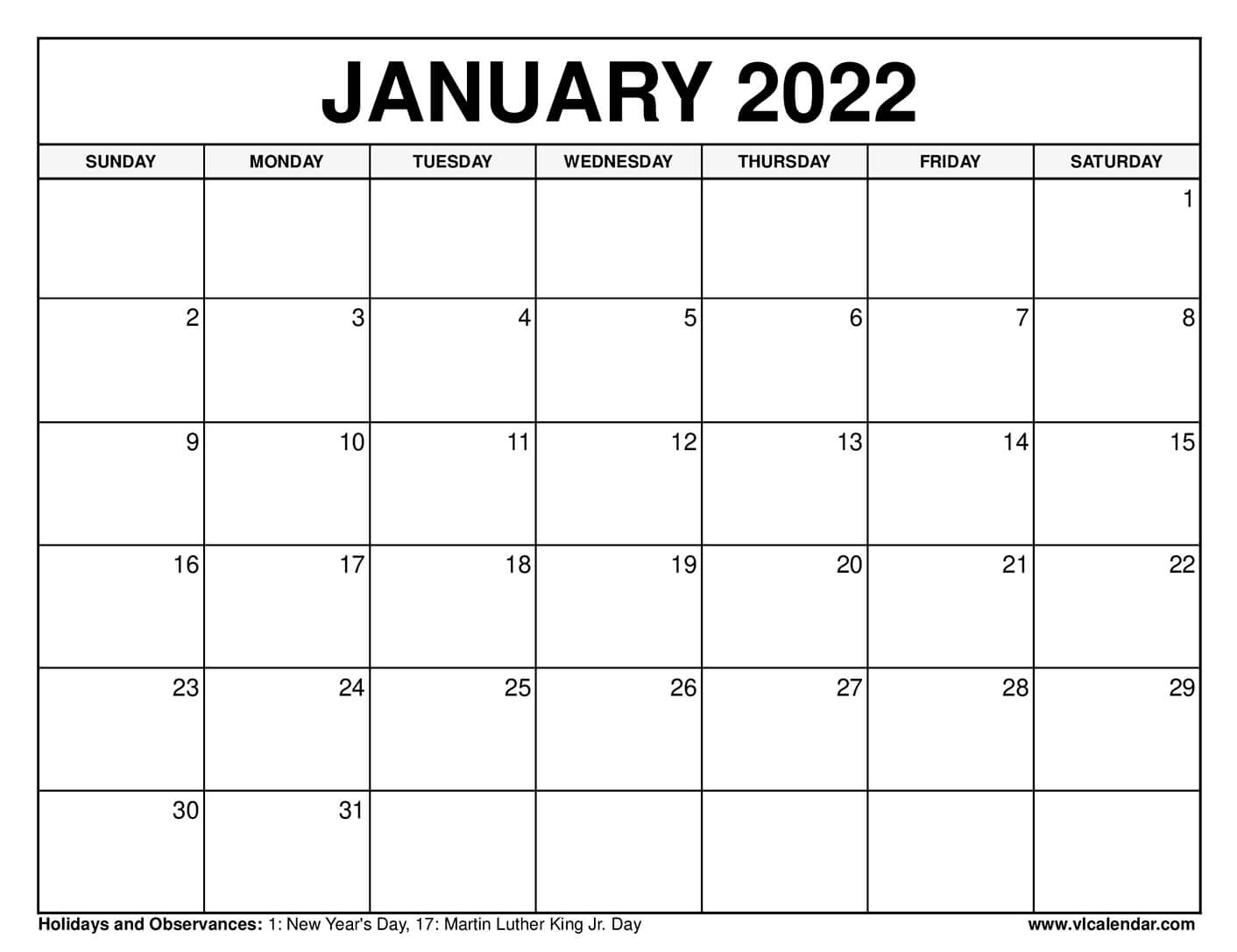 Calendar January 2022 Kuda