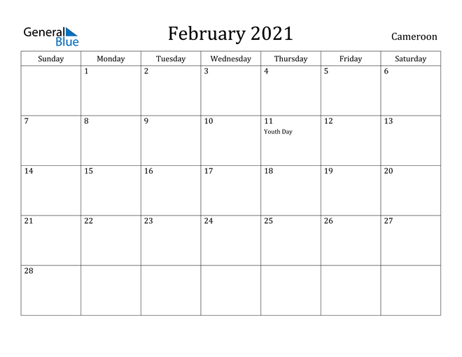 Cameroon February 2021 Calendar With Holidays