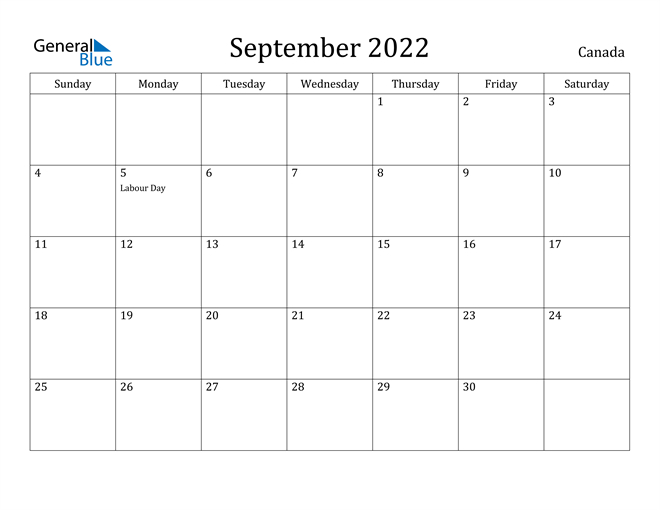 Canada September 2022 Calendar With Holidays