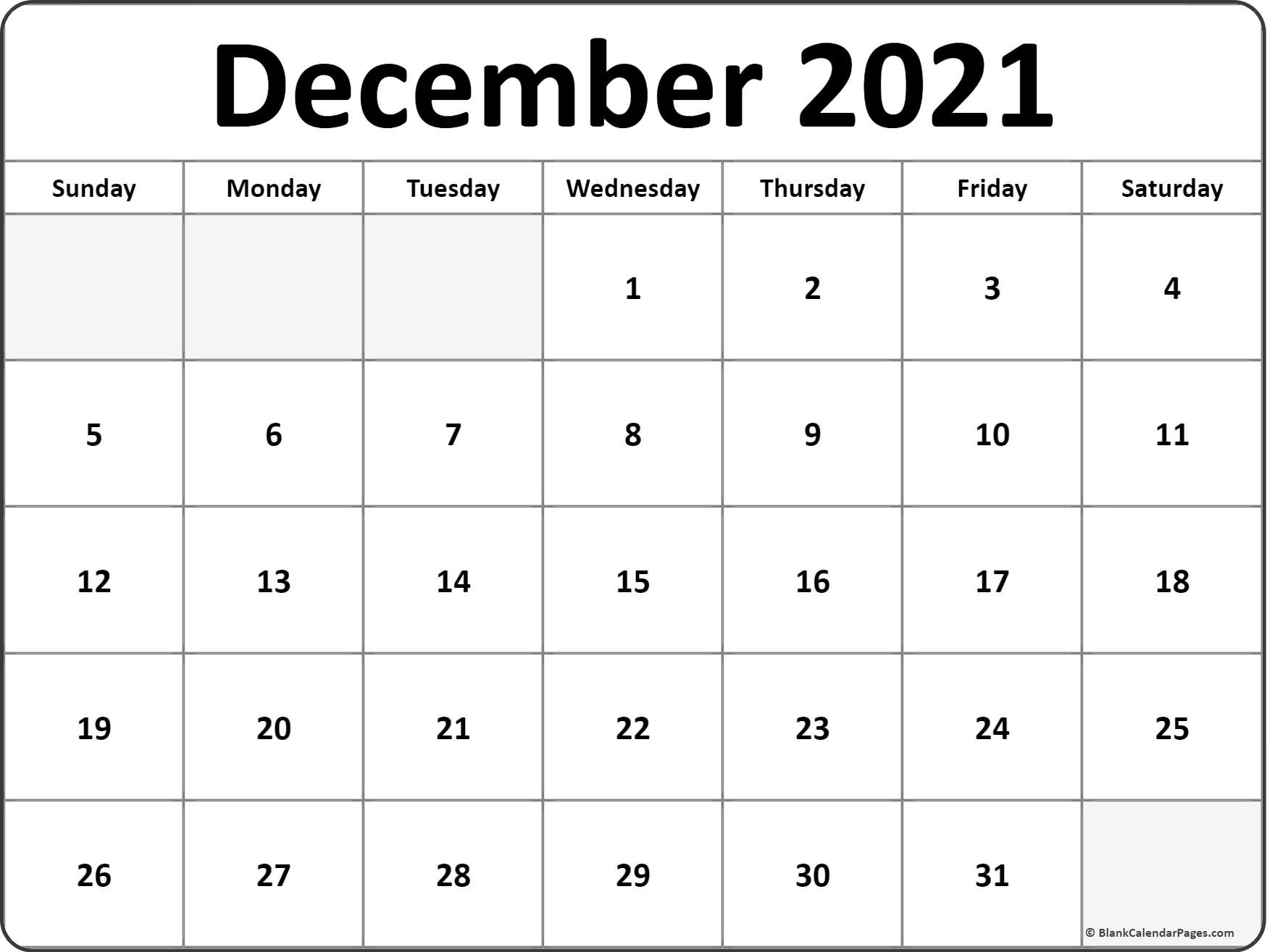 December 2021 Blank Calendar Templates.