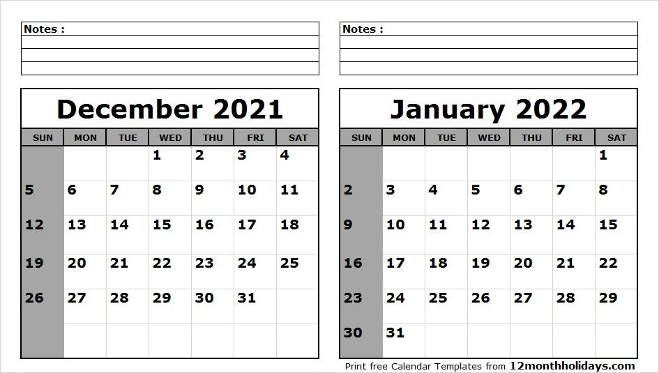 December 2021 January 2022 Calendar Printable | July