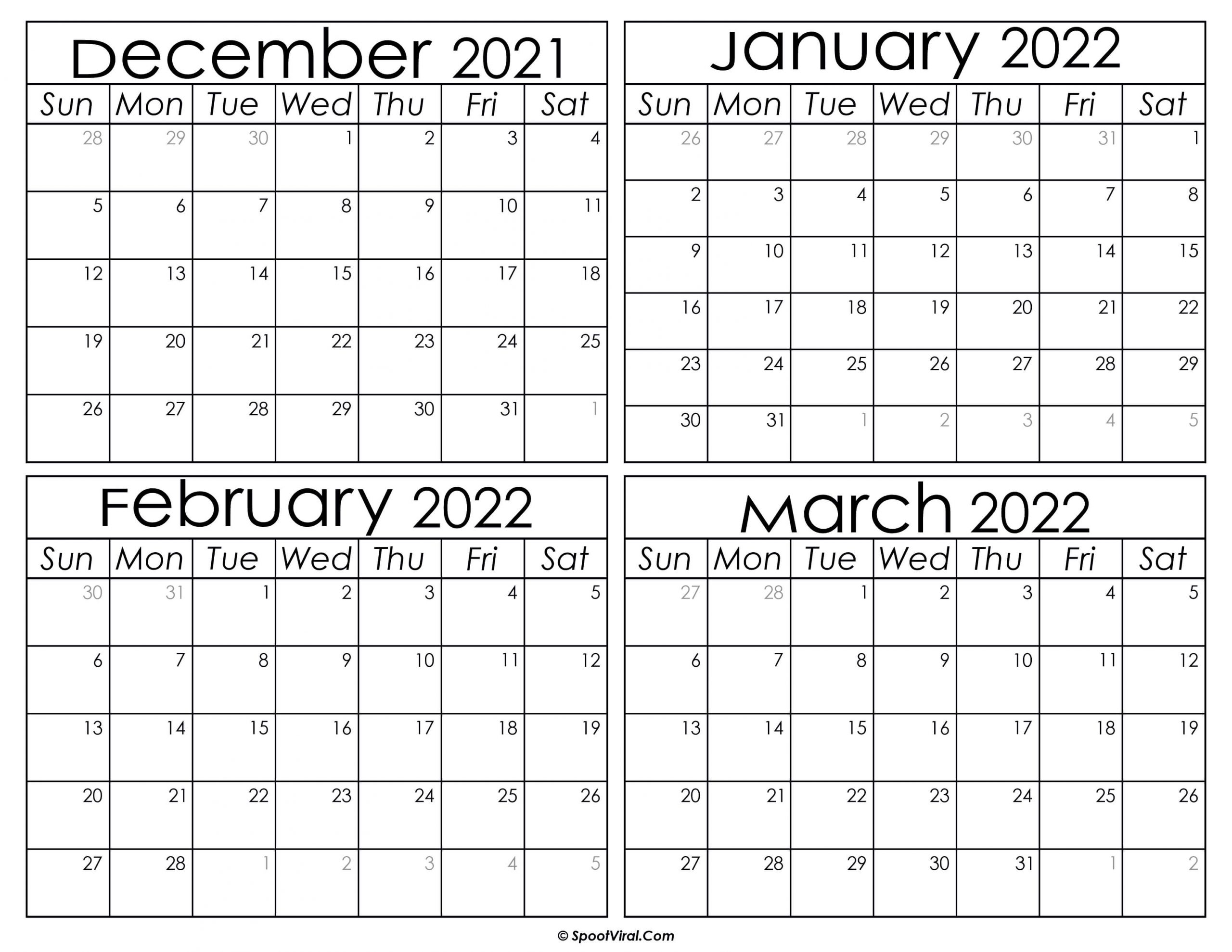 December 2021 To January 2022 Calendar Templates - Spootviral