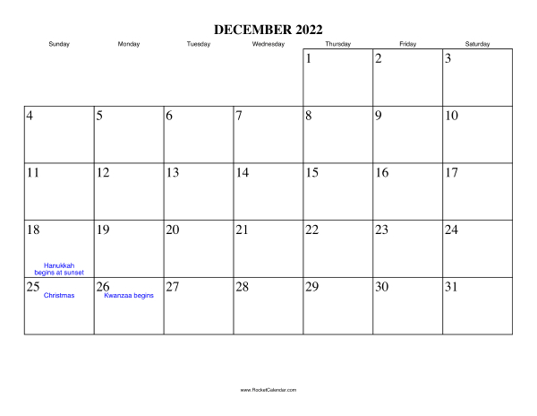 December 2022 Calendar