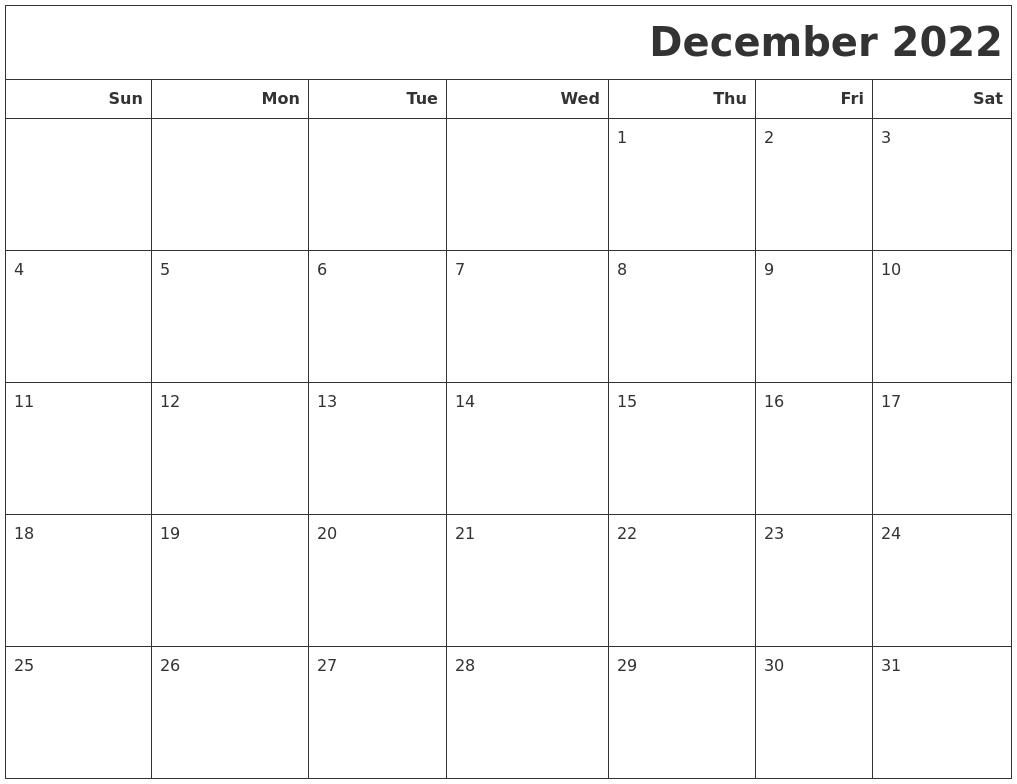 December 2022 Calendars To Print