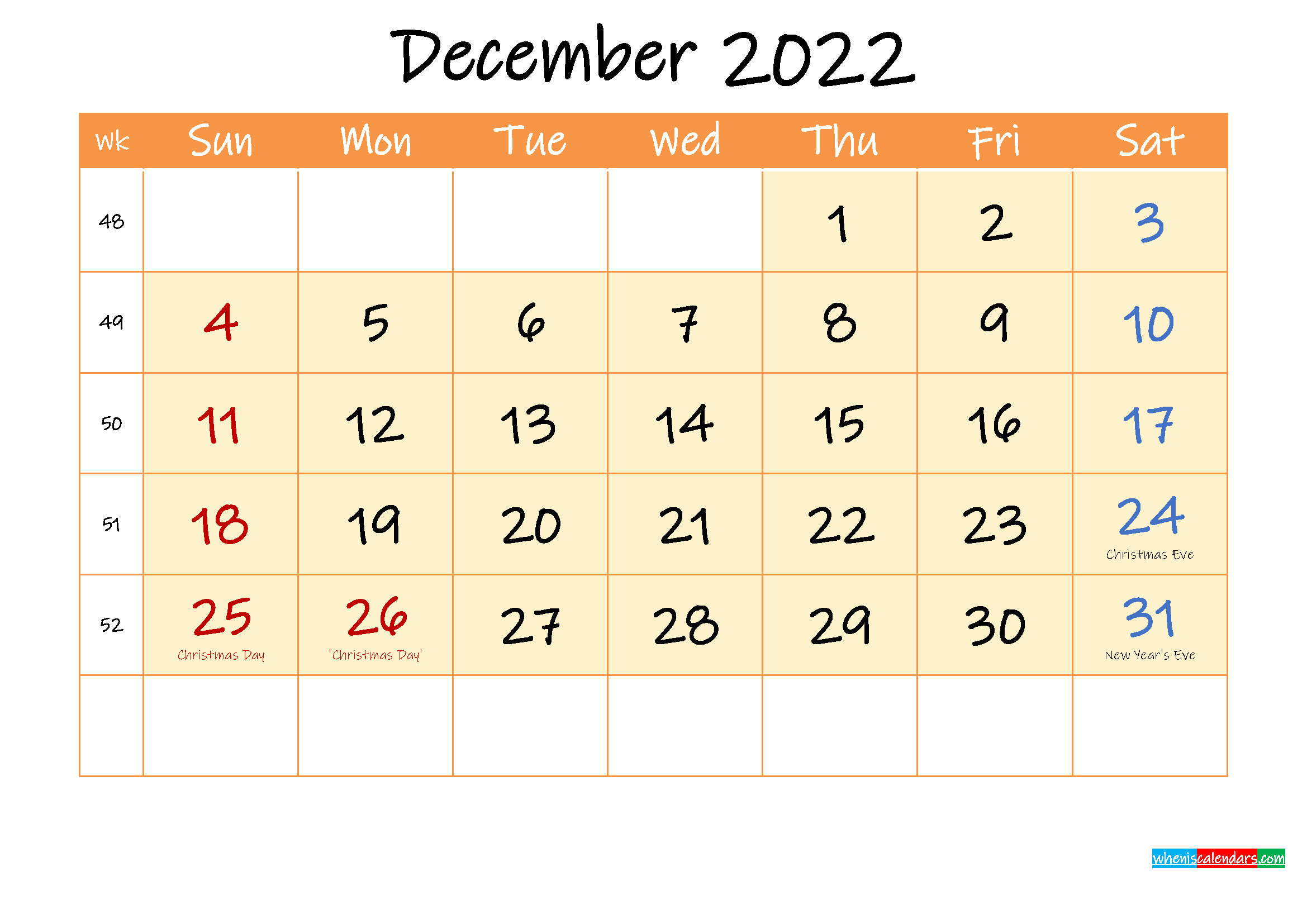 December 2022 Free Printable Calendar - Template Ink22M168