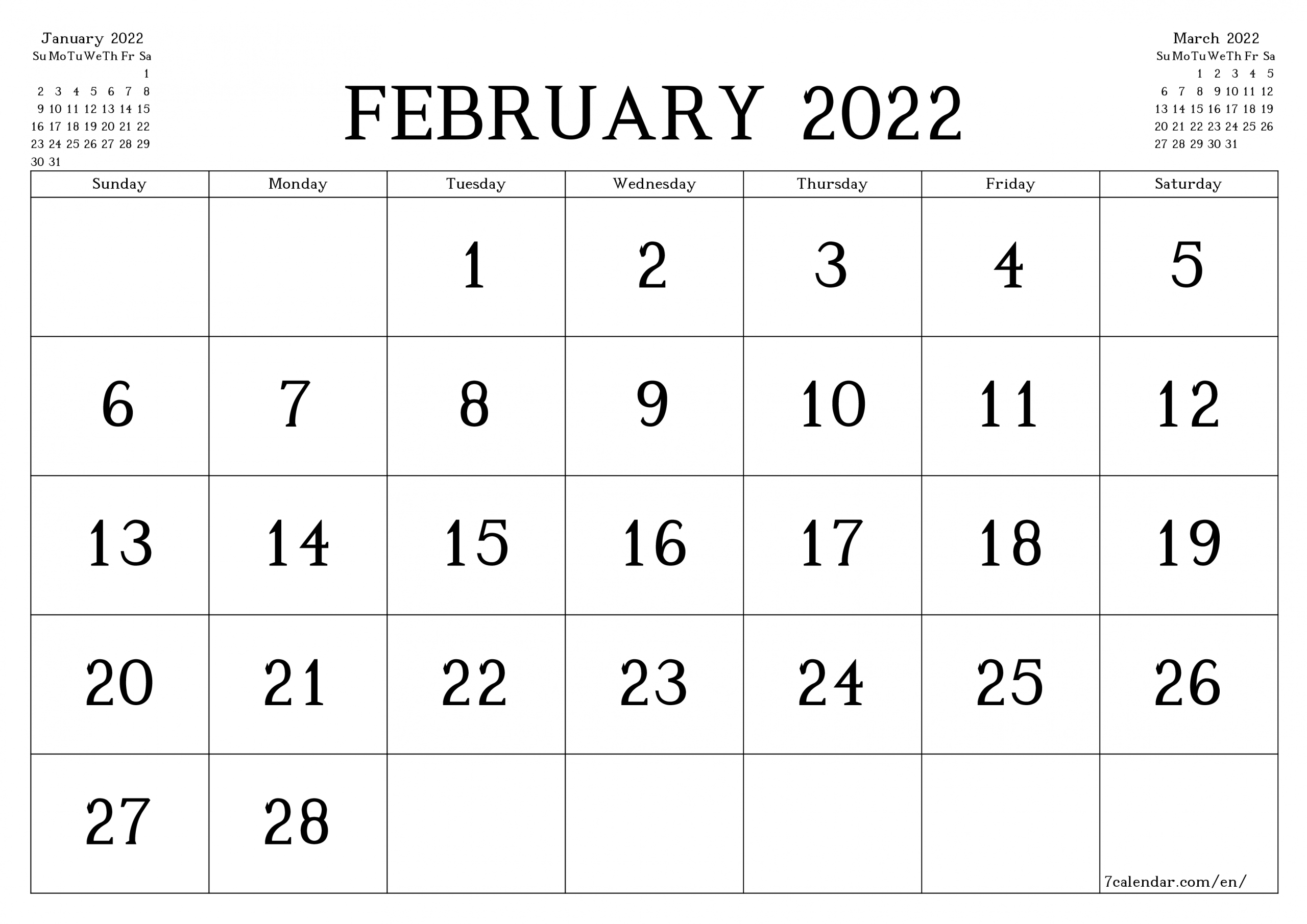 Decorative February 2022 Calendar For Message Boards