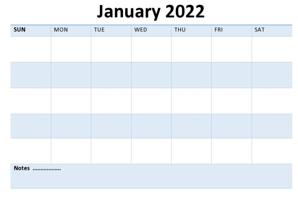 Editable Daily Blank January 2022 Calendar - Mycalendarlabs