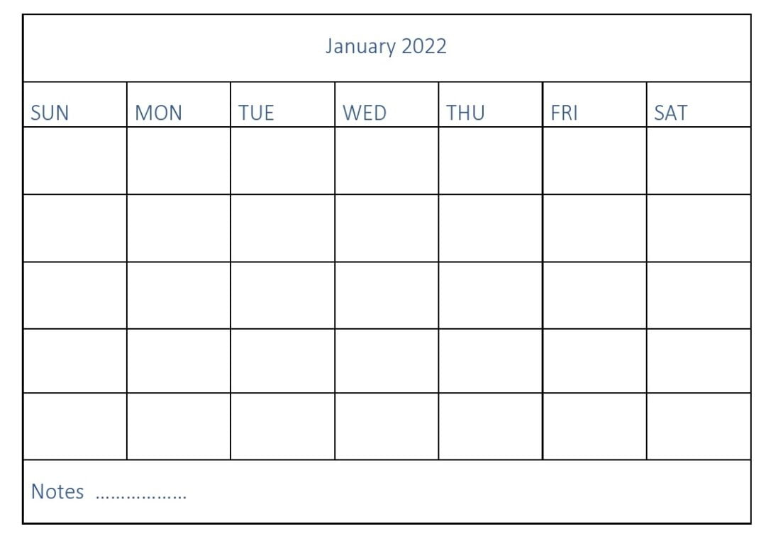 Editable Daily Blank January 2022 Calendar - Mycalendarlabs