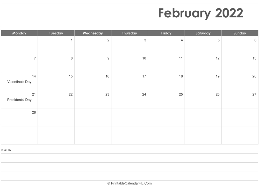 Editable February 2022 Calendar - February Calendar 2022