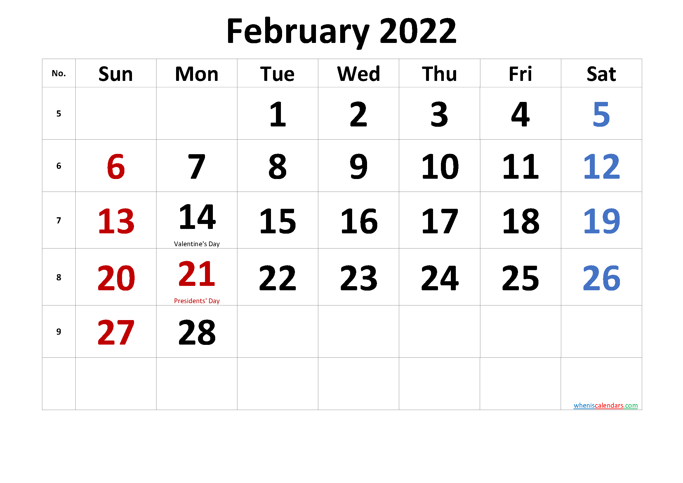 Feb 2022 Calendar - Calendar 2022