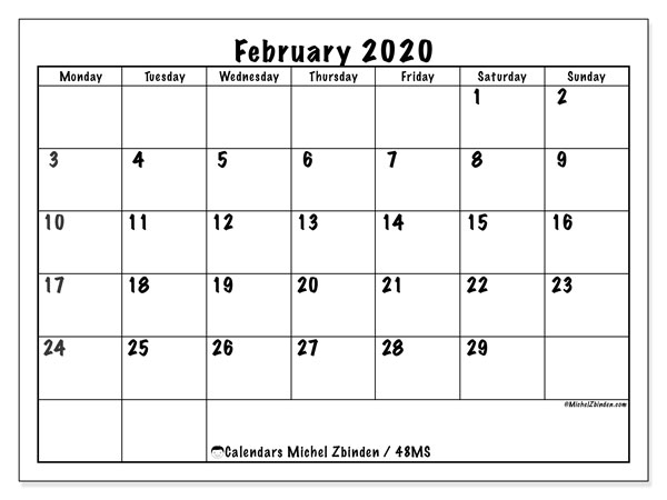 February 2020 Calendars - Ms - Michel Zbinden En