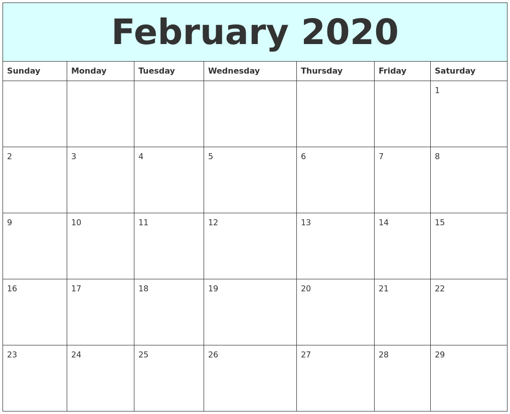 February 2020 Free Calendar