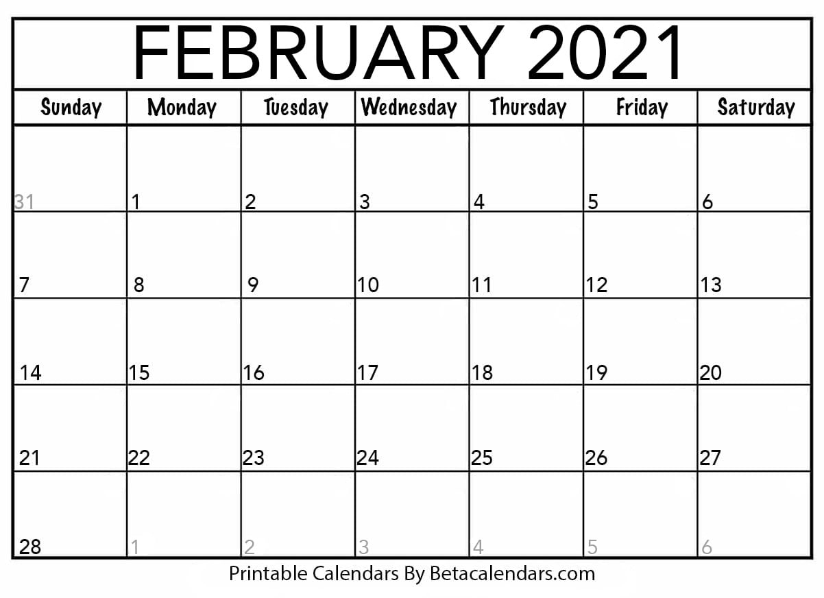 February 2021 Calendar - Beta Calendars