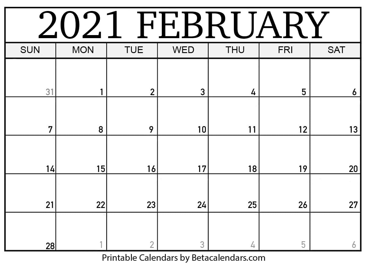 February 2021 Calendar - Beta Calendars