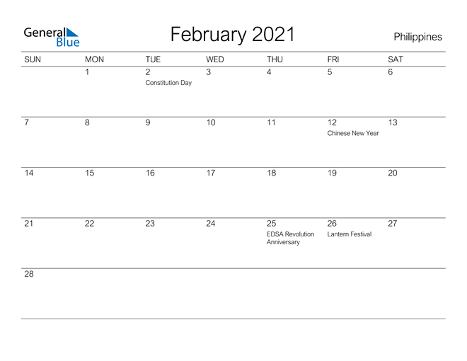 February 2021 Calendar - Philippines