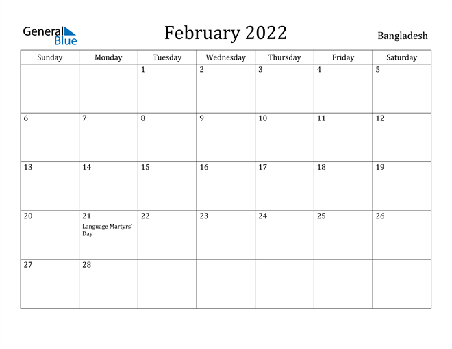 February 2022 Calendar - Bangladesh