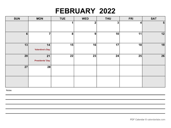 February 2022 Calendar | Calendarlabs