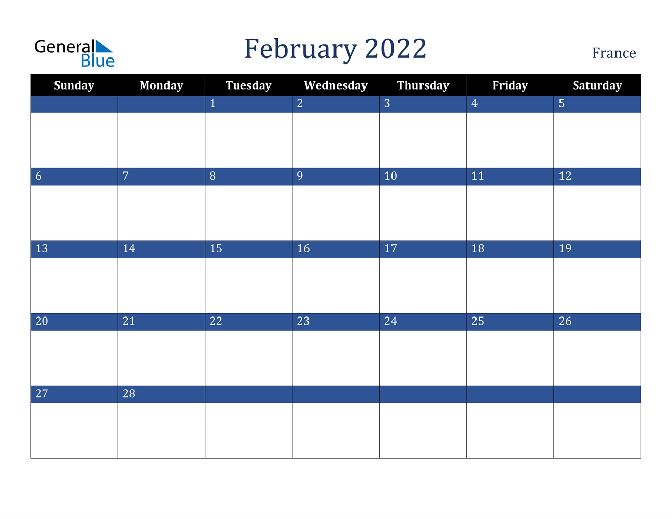 February 2022 Calendar - France