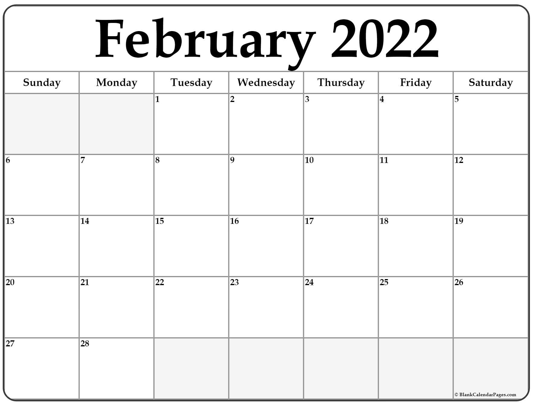 February 2022 Calendar | Free Printable Calendar Templates