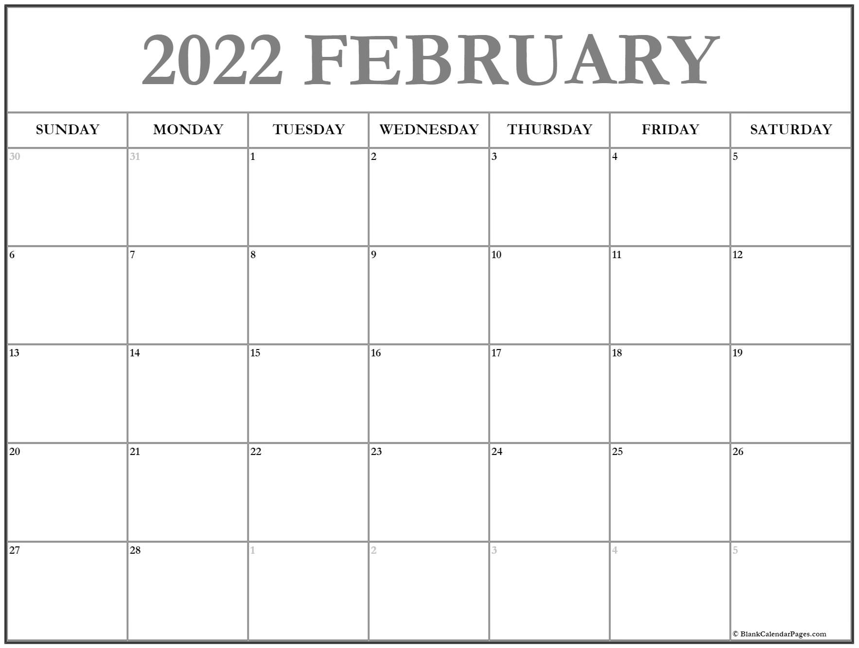 February 2022 Calendar | Free Printable Calendar Templates