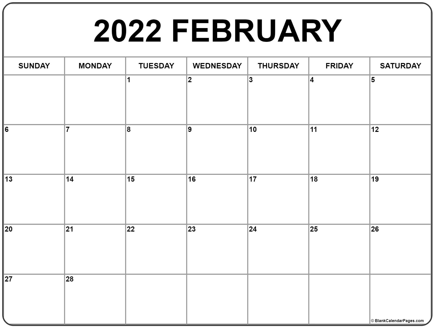 February 2022 Calendar | Free Printable Calendar Templates