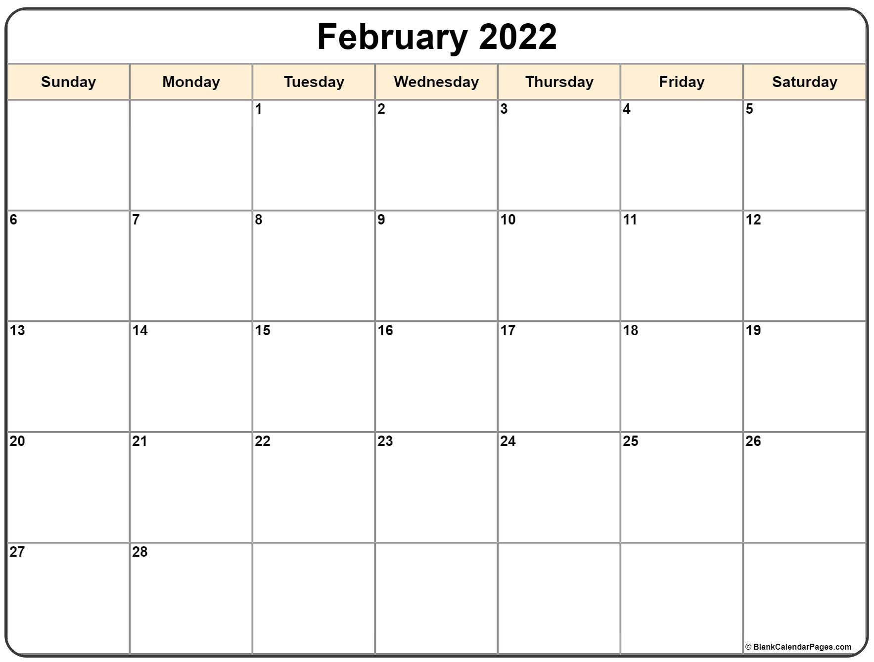 February 2022 Calendar | Free Printable Monthly Calendars
