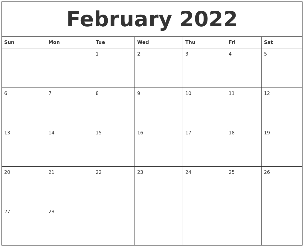 February 2022 Calendar Layout