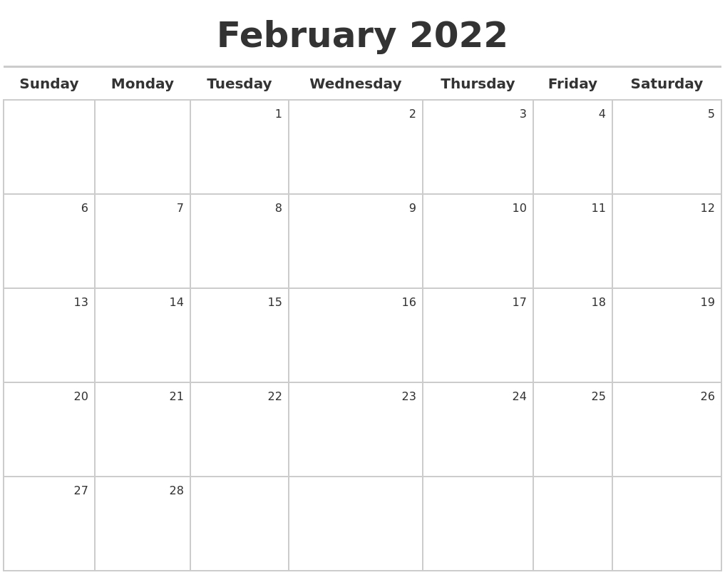 February 2022 Calendar Maker