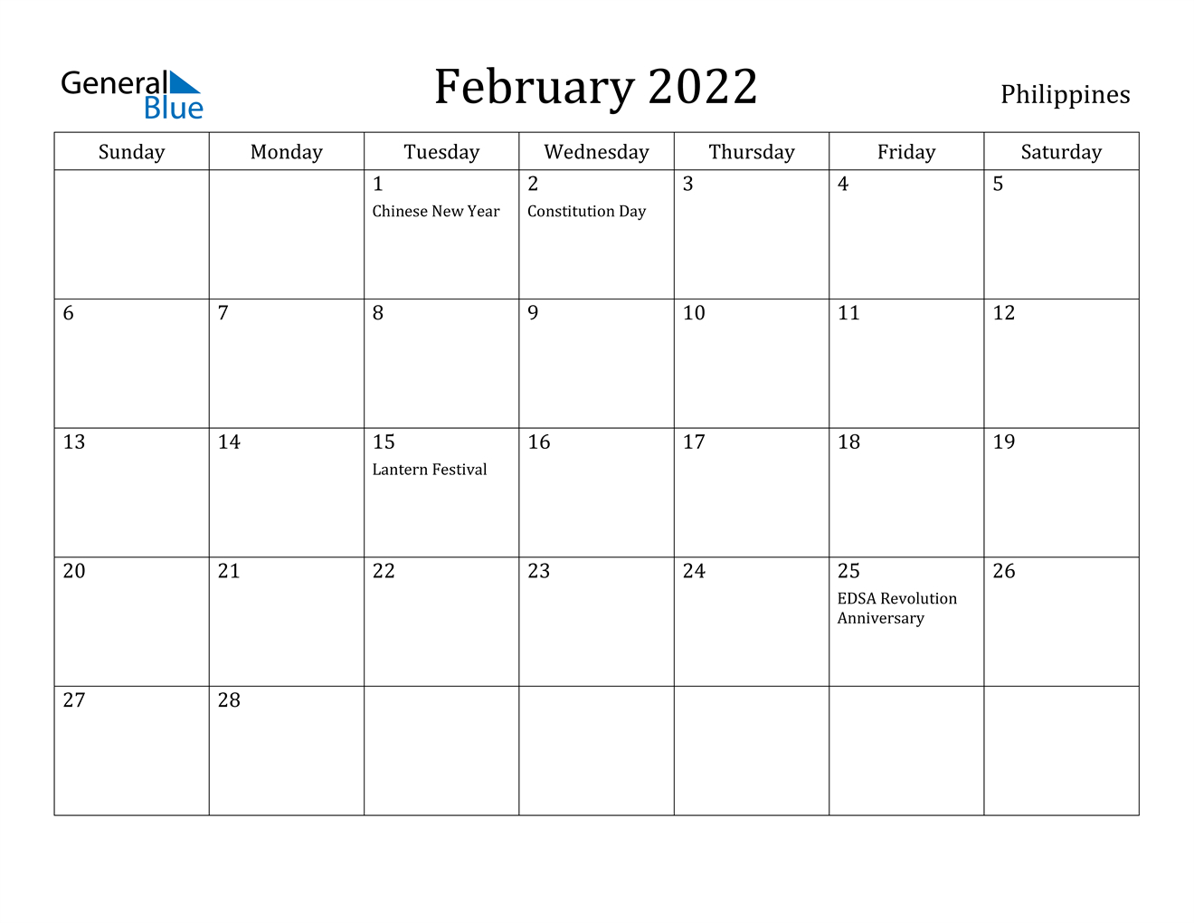 February 2022 Calendar - Philippines