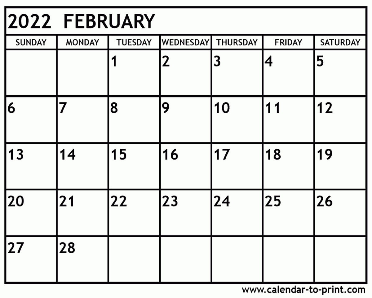 February 2022 Calendar Printable