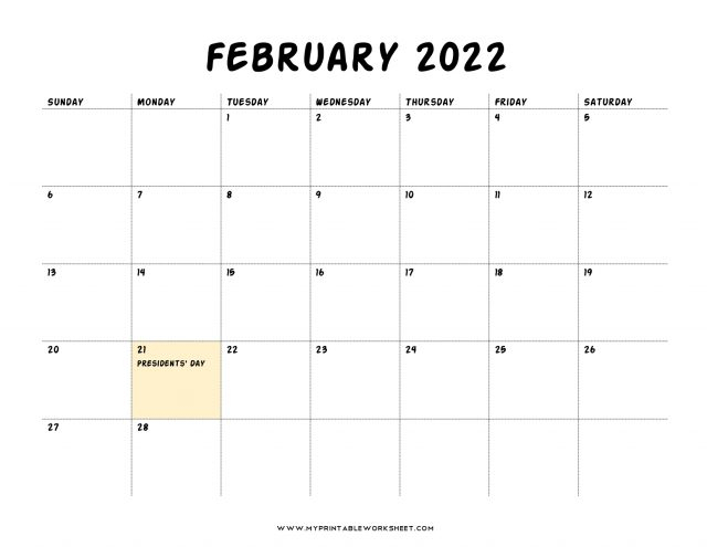 February 2022 Calendar Printable With Holidays, Blank