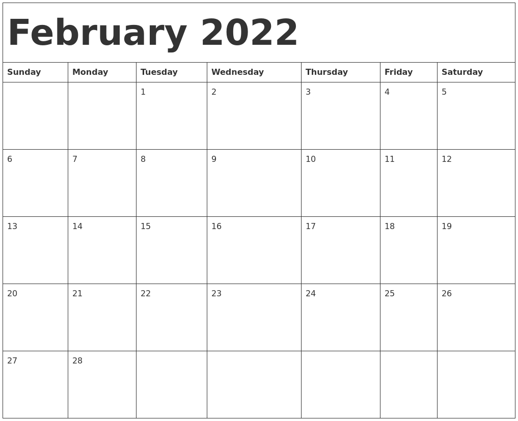 February 2022 Calendar Template