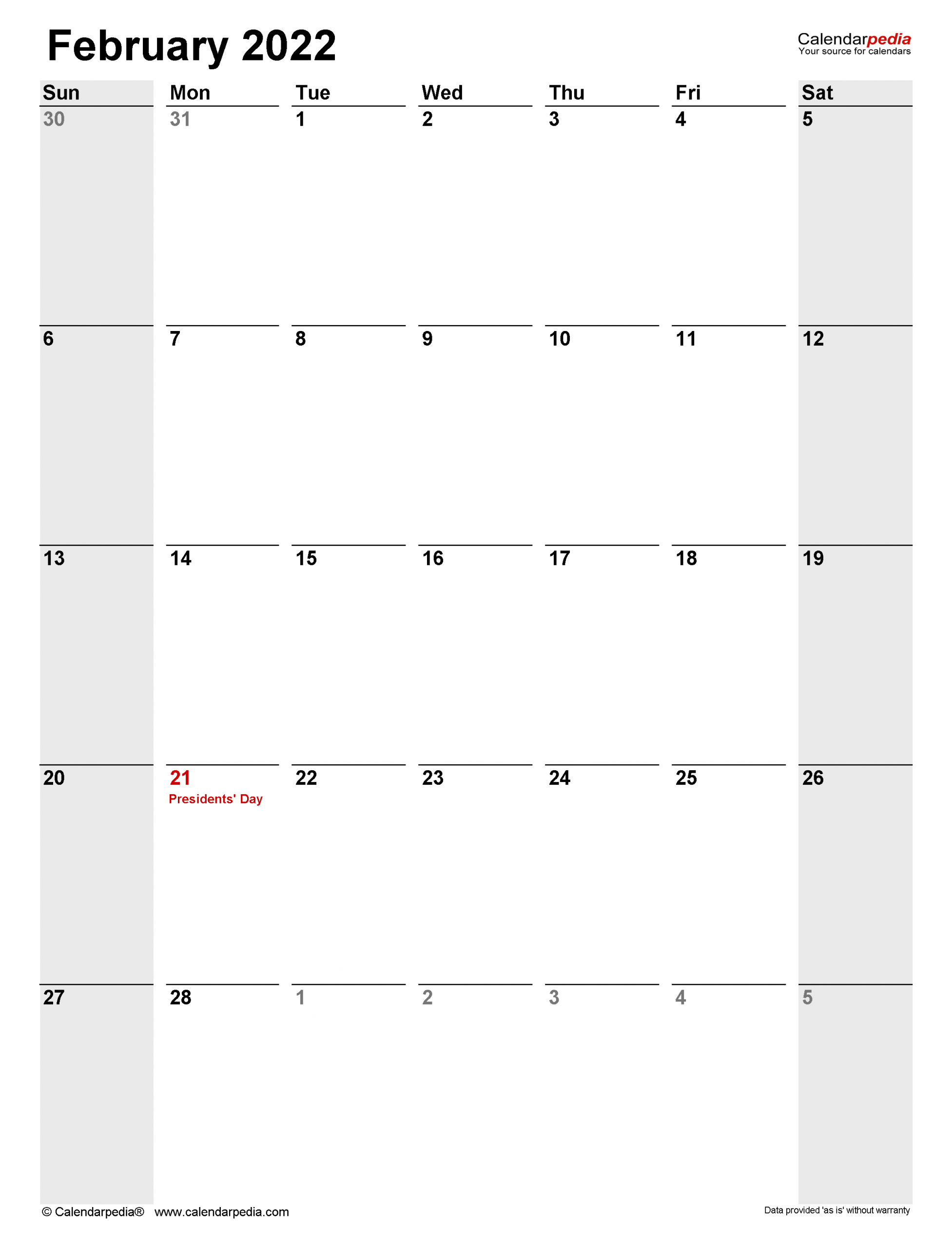 February 2022 Calendar | Templates For Word, Excel And Pdf