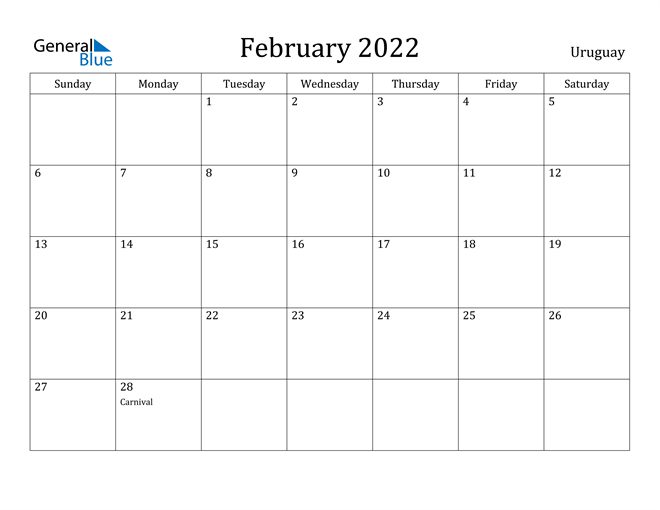 February 2022 Calendar - Uruguay