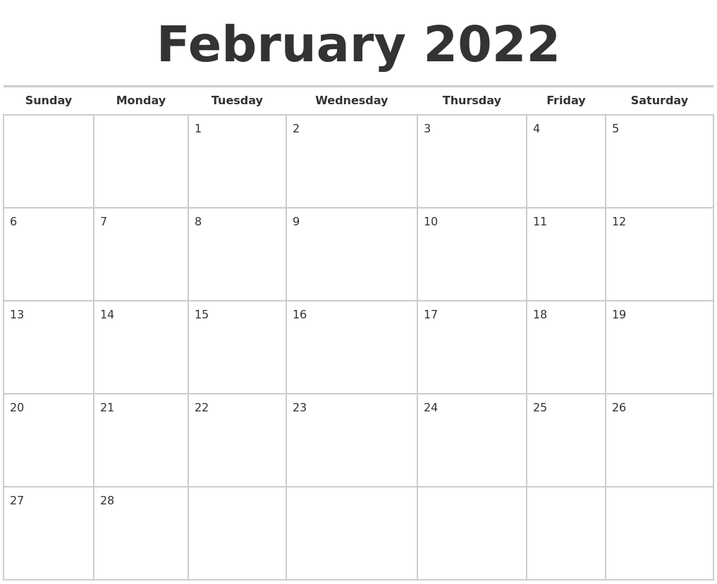 February 2022 Calendars Free